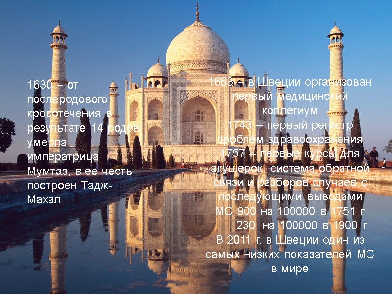 1630 – от  послеродового кровотечения в результате 14 родов умерла императрица Мумтаз, в